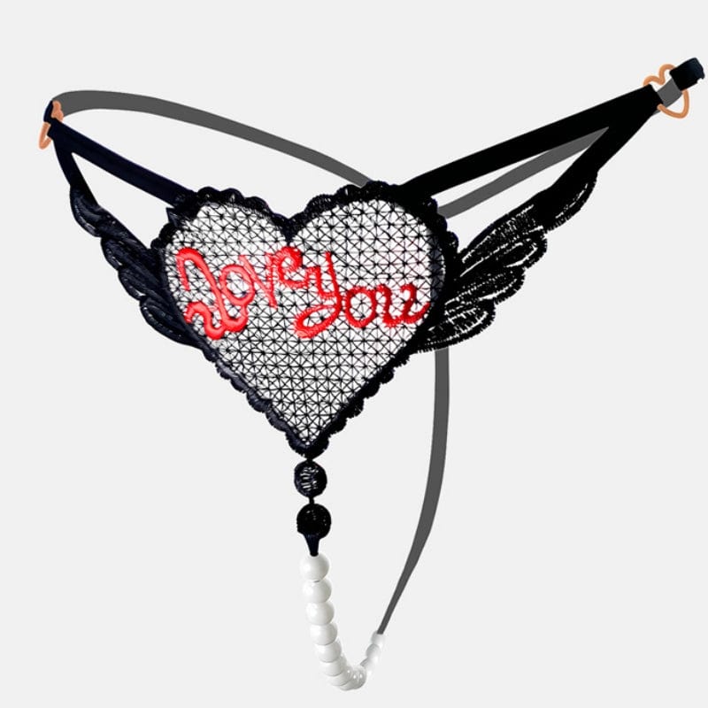 "Love You" Sexy Open Crotch Mesh Underwear With Pearls - Lurevibe