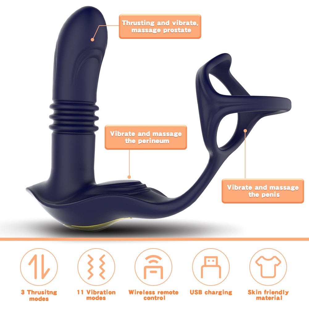 3-in-1 Remote Control Retractable Vibrating Prostate Massager With Penis Ring - Lurevibe