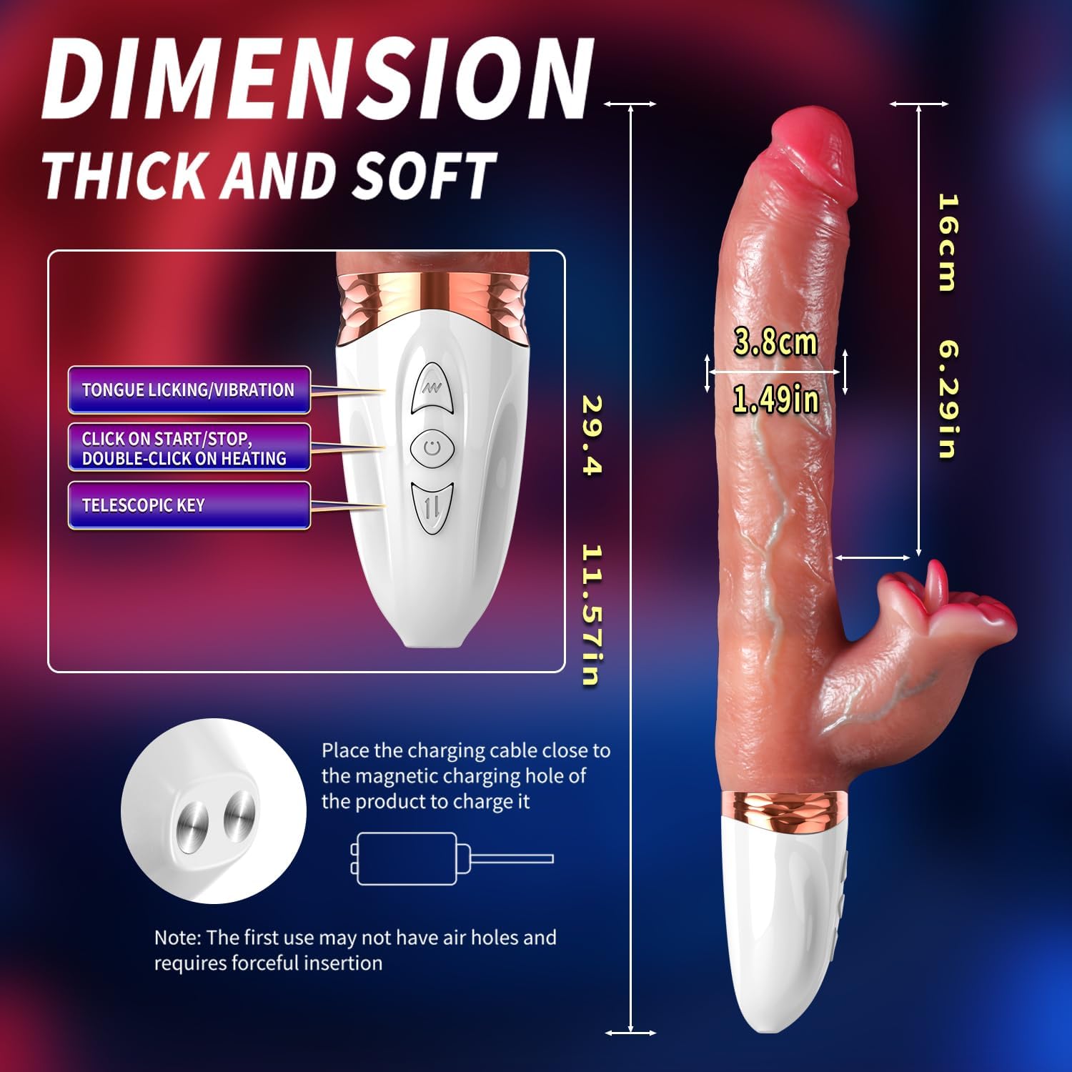 11.6-inch Realistic Dildos G Spot Vibrator Thrusting Vibrator Dildo - Lurevibe