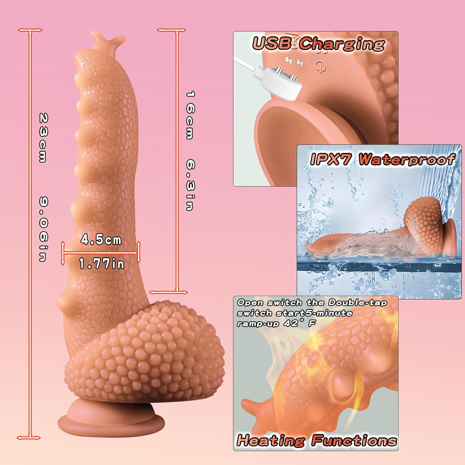 9.06in Thrusting Monster Snail Dildo Vibrator with 3 Thrusting & 9 Vibrating Modes - Lurevibe