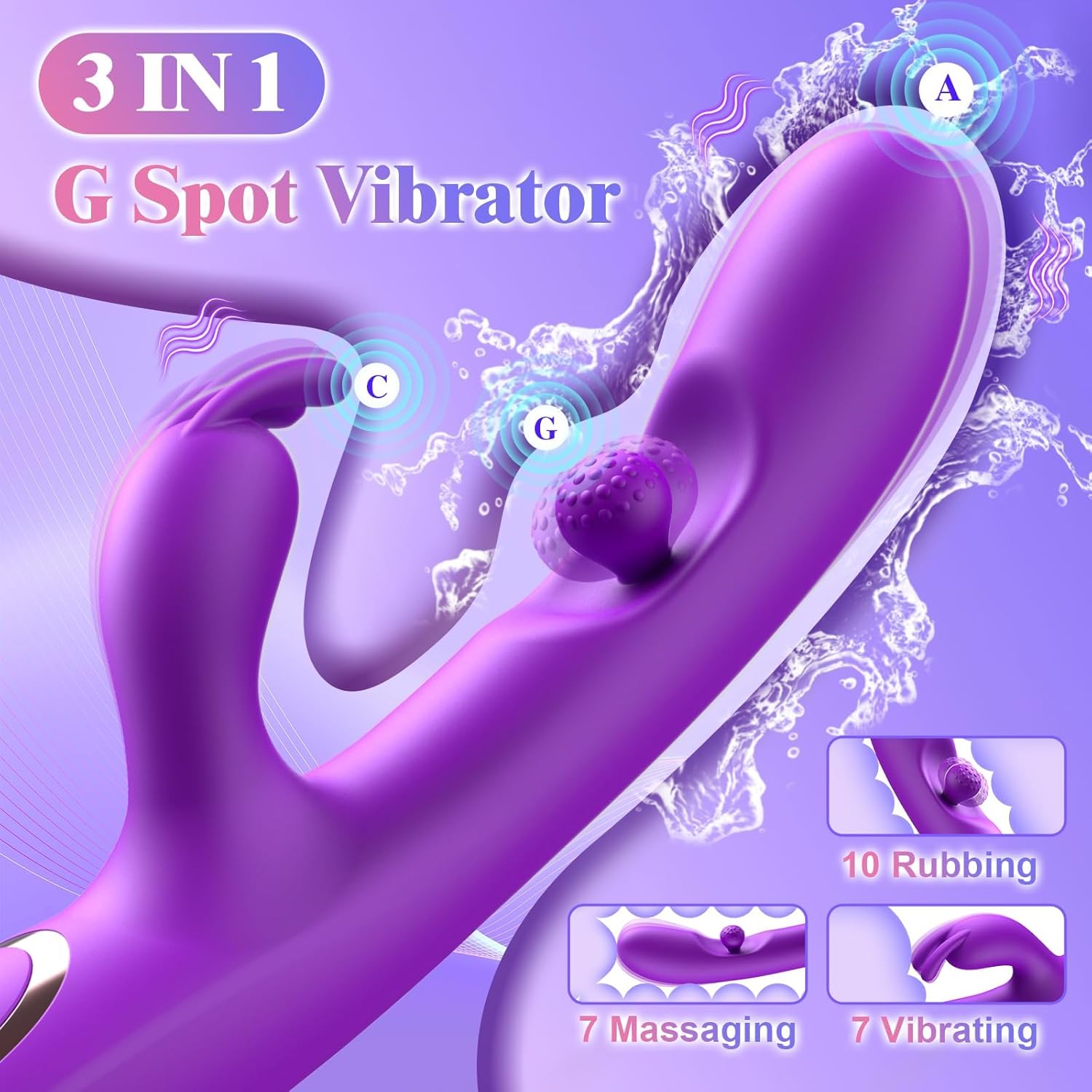 3 In 1 Rabbit Vibrator 360°Rotation Clitoral G Spot Stimulator - Lurevibe