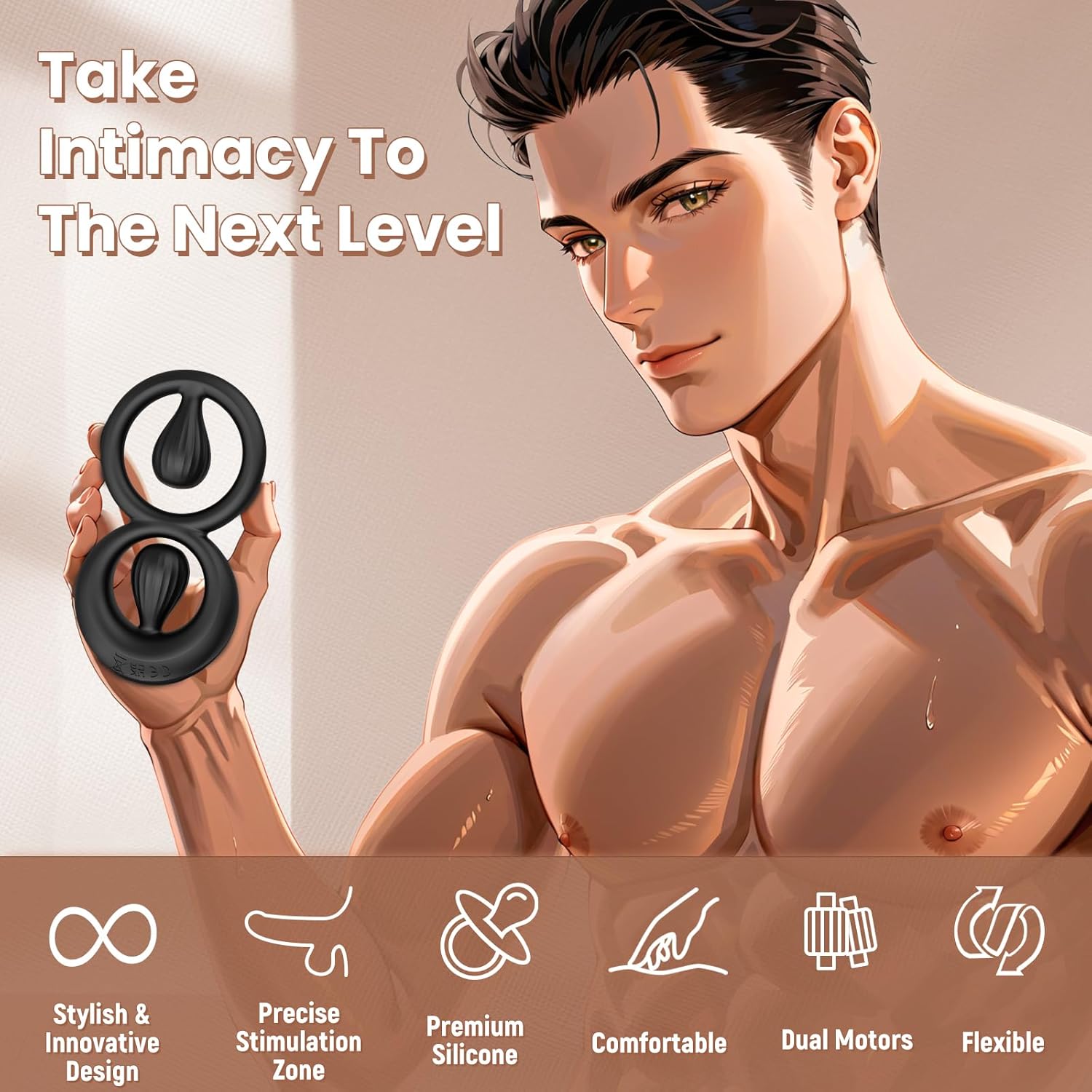 Vibrating Dual Cock Ring with Adjustable Beads - Lurevibe