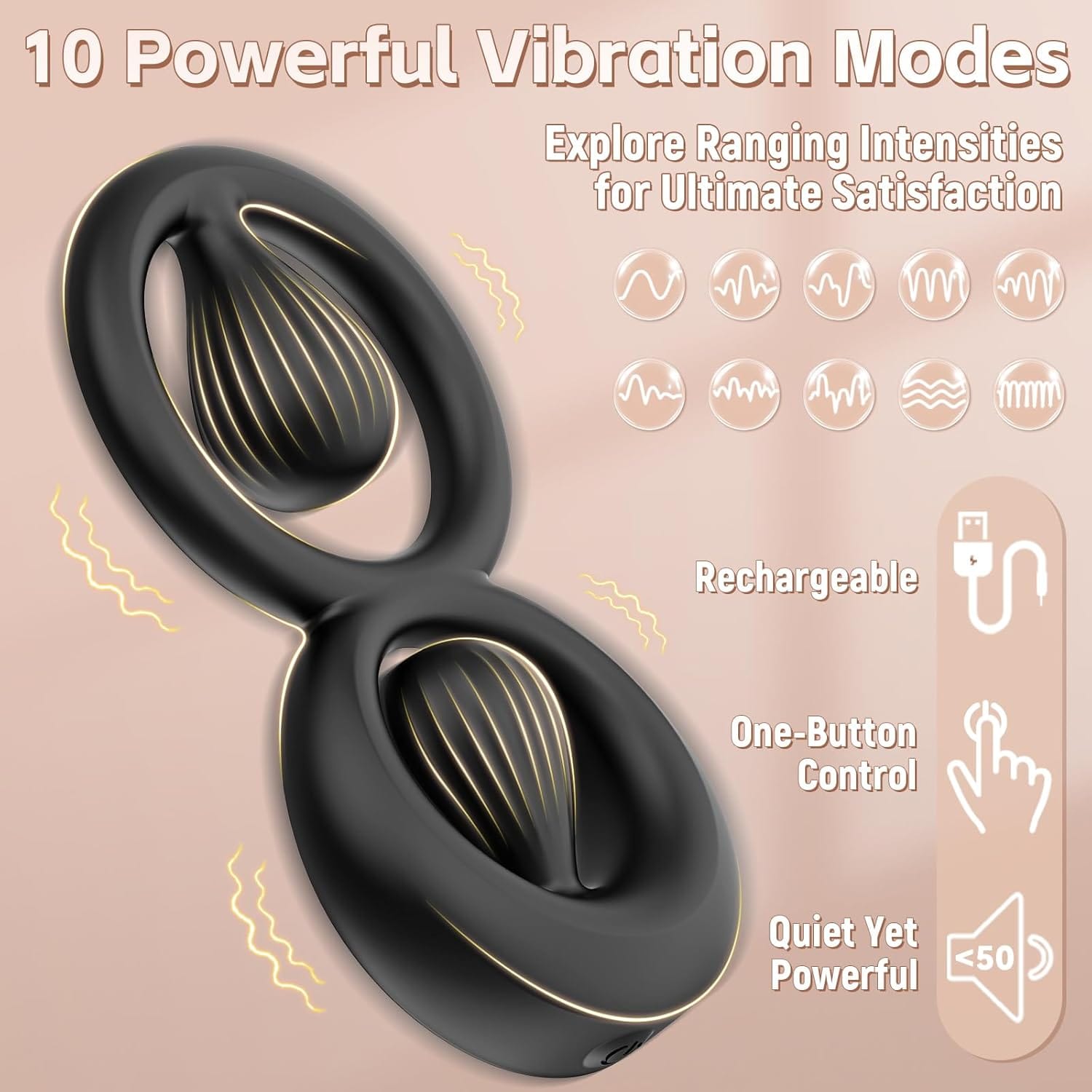 Vibrating Dual Cock Ring with Adjustable Beads - Lurevibe