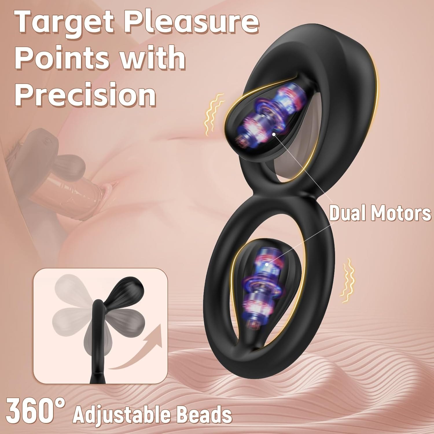 Vibrating Dual Cock Ring with Adjustable Beads - Lurevibe