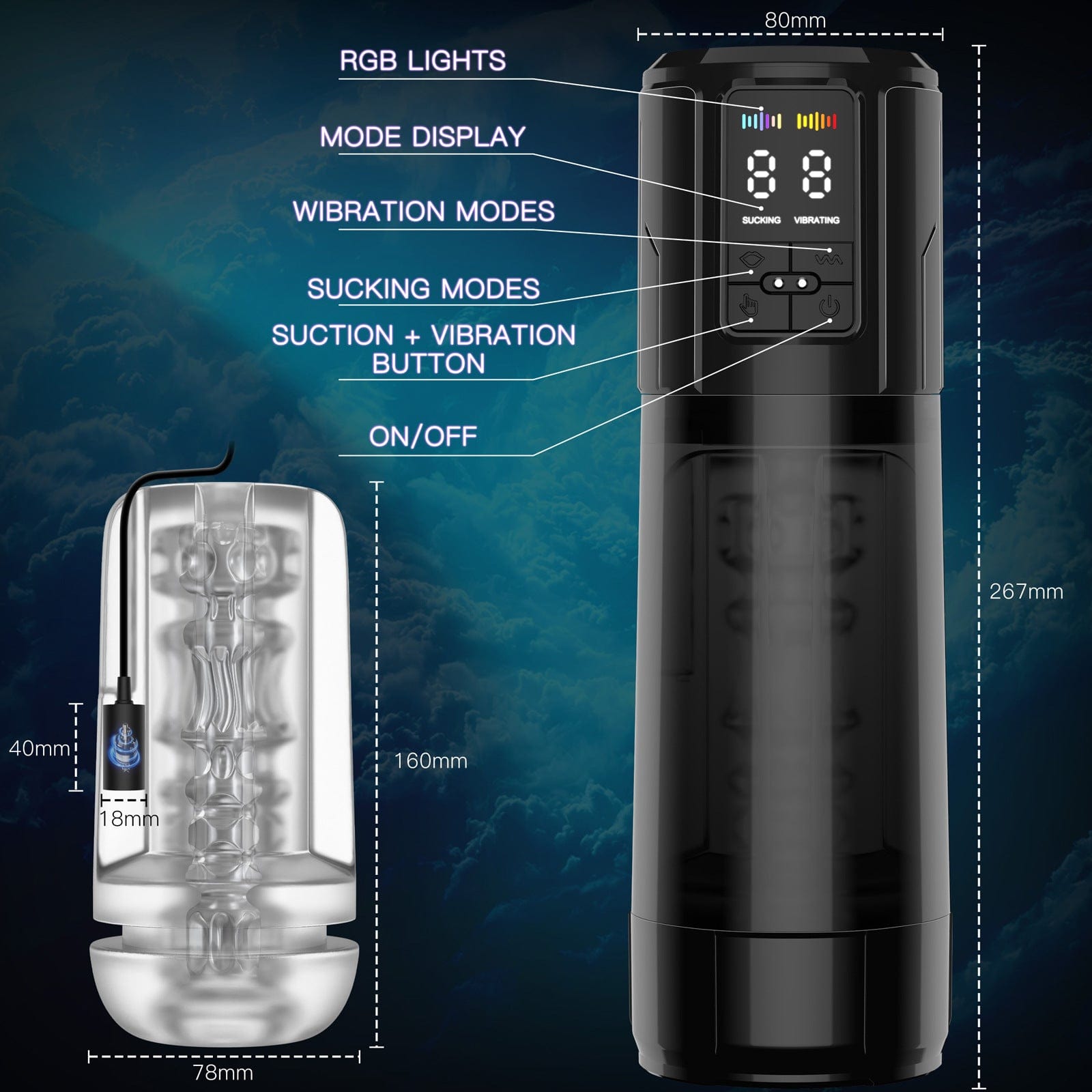 2 in 1 Waterproof Auto Suction Vibration Male Masturbator - Lurevibe
