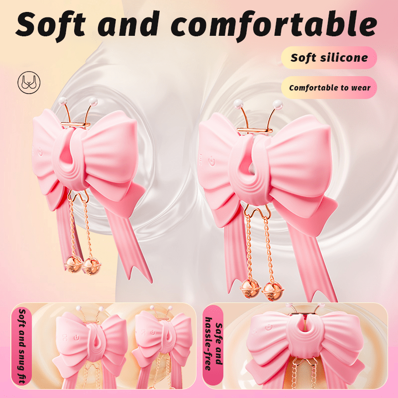 Pink Bowknot Vibrating Nipple Clamps App Control - Lurevibe