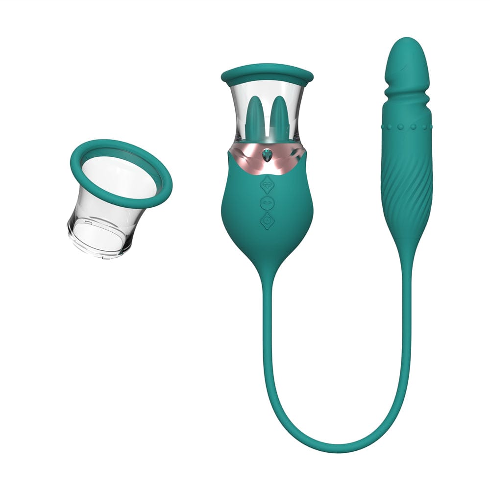 Lurevibe - Rose Sex Toy 4 In1 Tongue Licking Thrusting G Spot Vibrator Clitoral Nipple Sucker Pump Stimulator - Lurevibe
