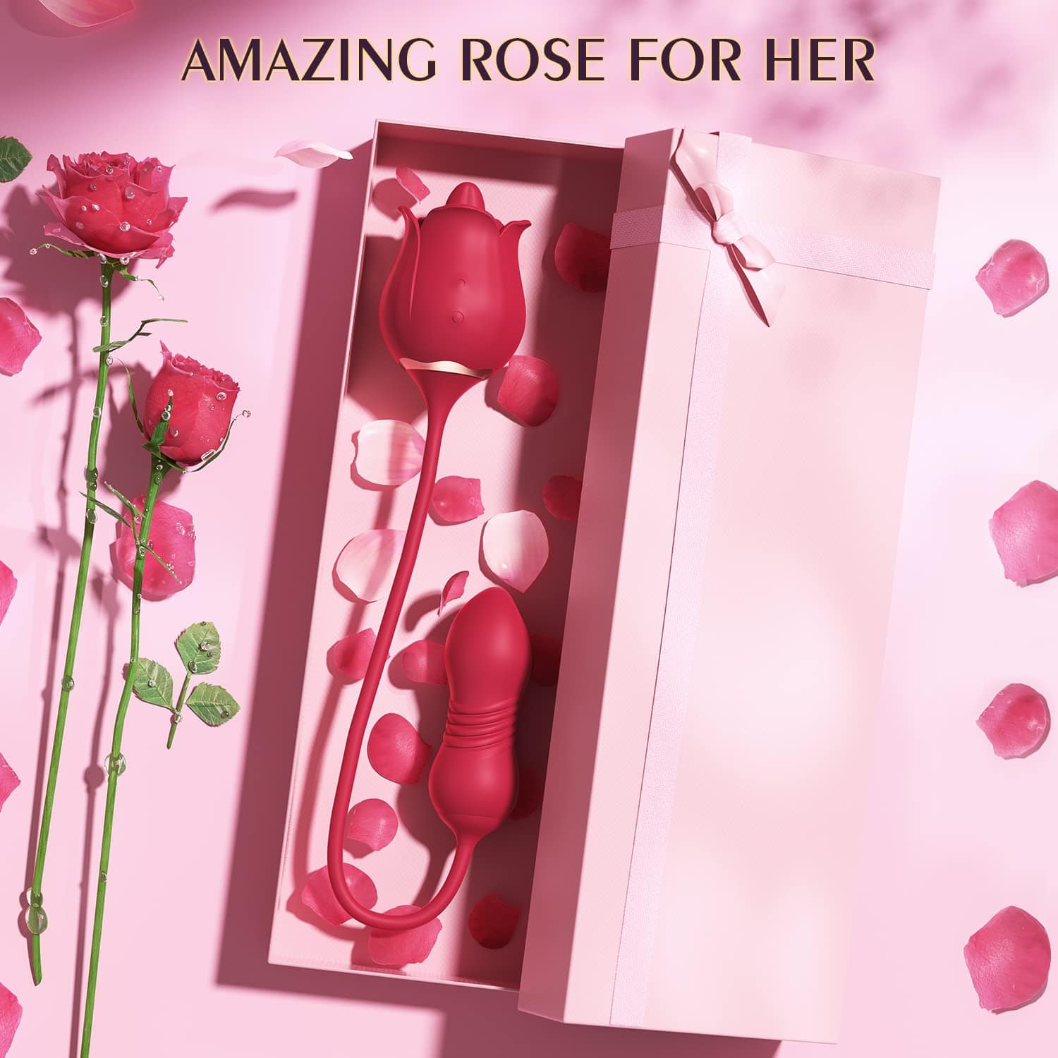 Lurevibe - Rose Toy Vibrator Female Telescopic Egg Jumping Tongue Licker Sex Toys - Lurevibe