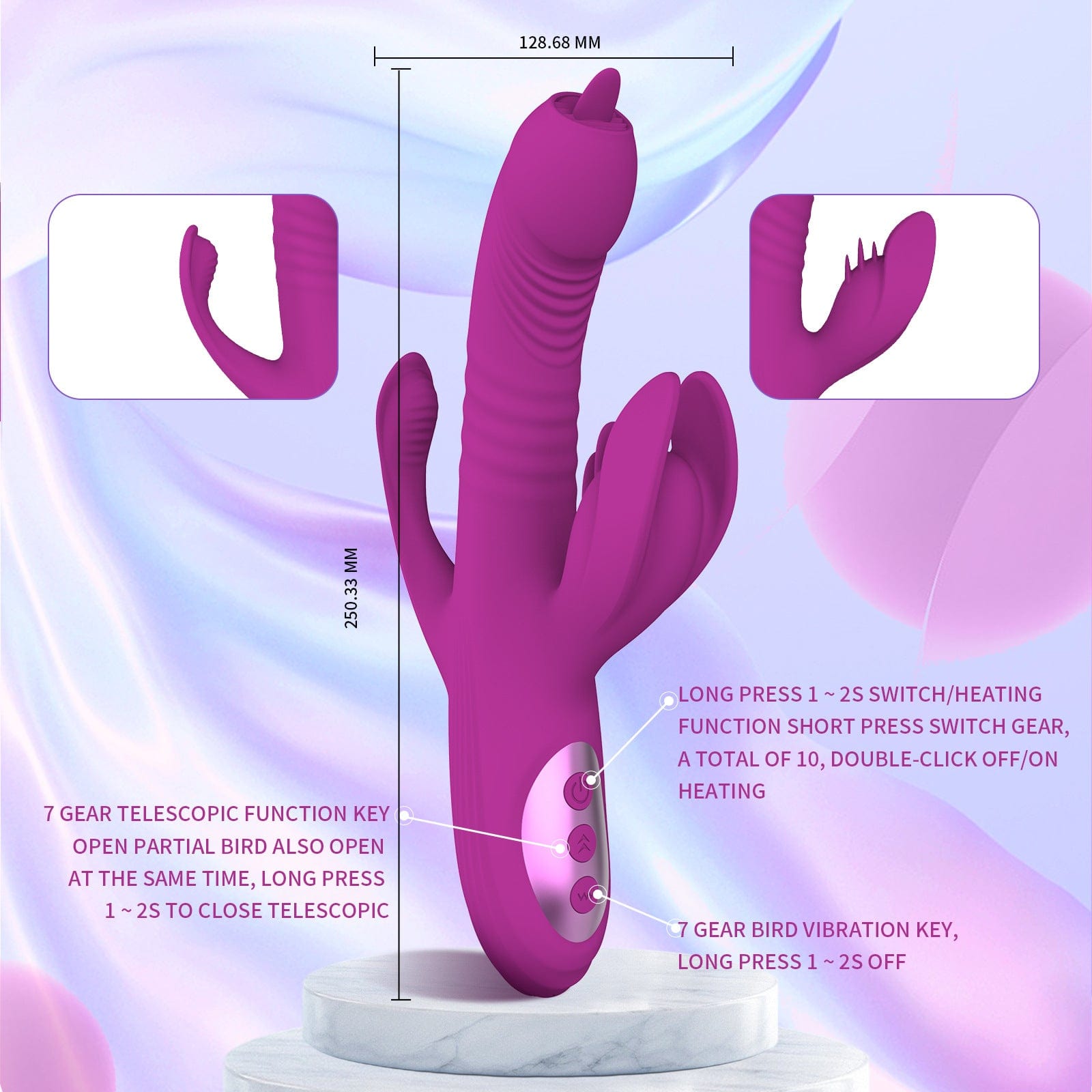 Lurevibe -Trident 4-in-1 Heating Telescopic Swinging Tongue-licking Vibrator - Lurevibe