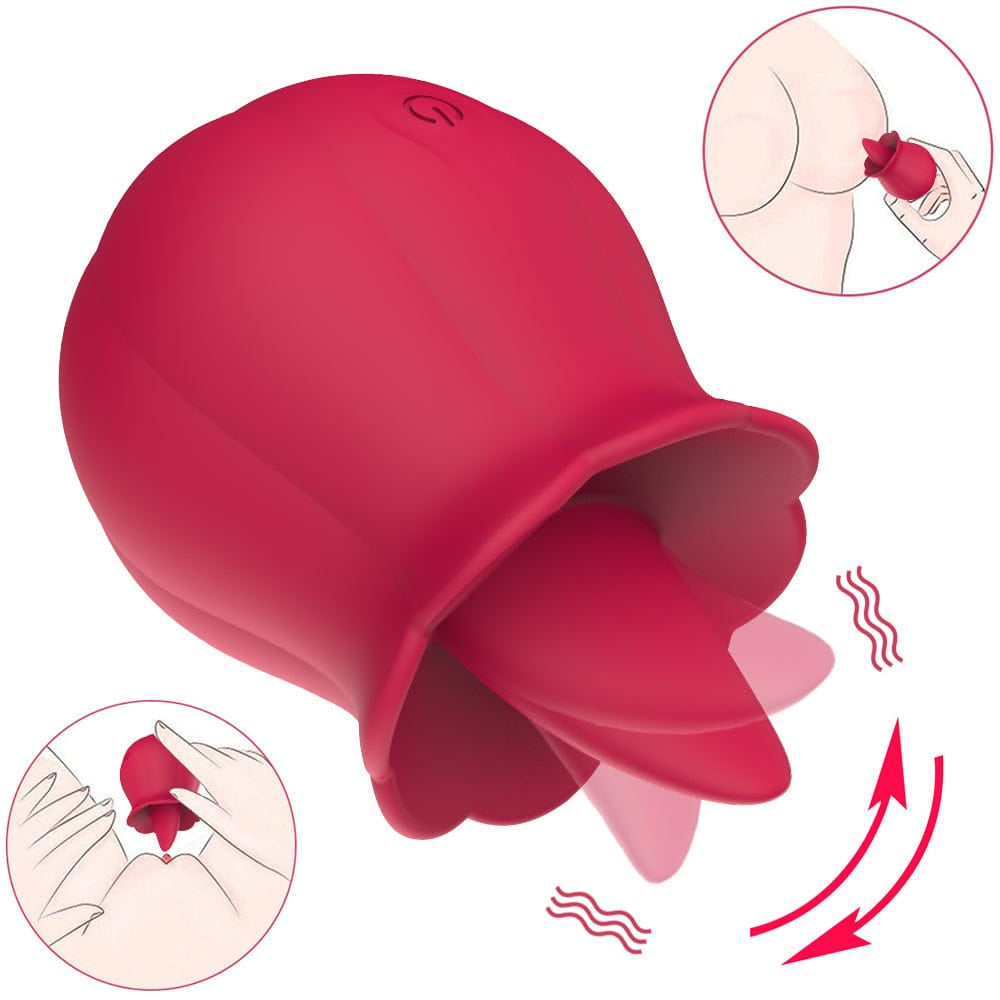 Lurevibe -10 Speeds Vibrating Rose Shape Tongue Licking Vibrator For Women - Lurevibe