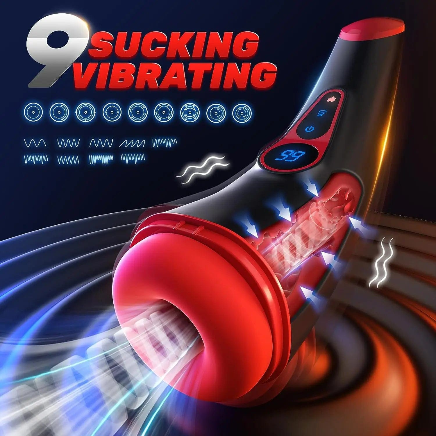 Lurevibe - 9 Sucking 9 Vibrating Male Masturbator Heating Vagina Masturbation Blowjob - Lurevibe