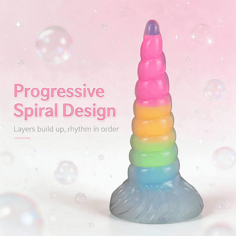 Rainbow Unicorn Spiral Tiered Liquid Silicone Dildo