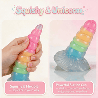 Rainbow Unicorn Spiral Tiered Liquid Silicone Dildo