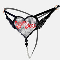 "Love You" Sexy Open Crotch Mesh Underwear With Pearls - Lurevibe