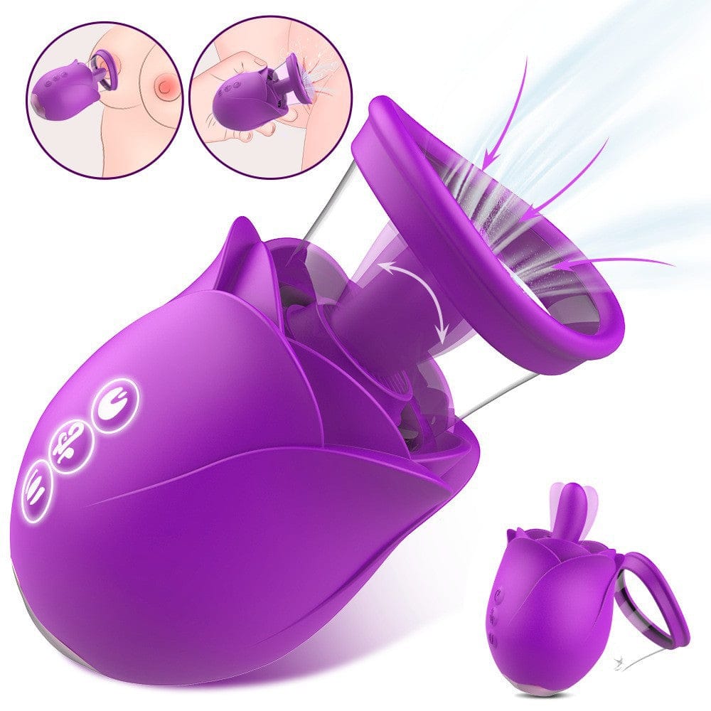 Vortex - Purple Rose Sucking Licking Vibrator With Detachable Cup - Lurevibe
