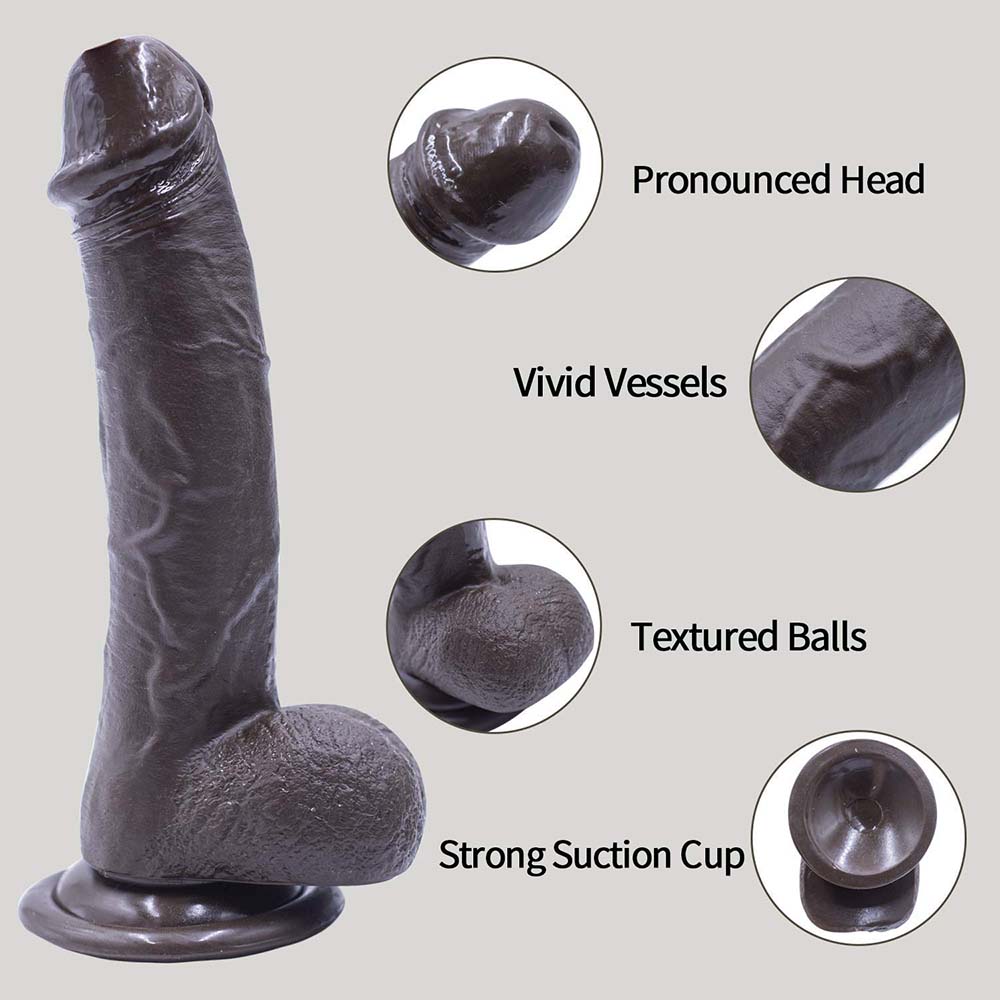 Strap-on Dildo Realistic Silicone Dildo with Wearable Sex Harness for Couple Pegging Women Lesbian Sex Fun, 7.6'' (Black) - Lurevibe