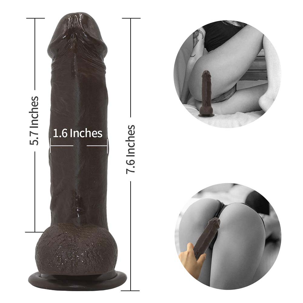 Strap-on Dildo Realistic Silicone Dildo with Wearable Sex Harness for Couple Pegging Women Lesbian Sex Fun, 7.6'' (Black) - Lurevibe