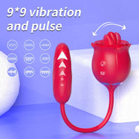 Lurevibe - 2 In 1 Rose Toy Thrusting Dildo Vibrator With 9 Tongue Licking 9 Thrusting Vibrating