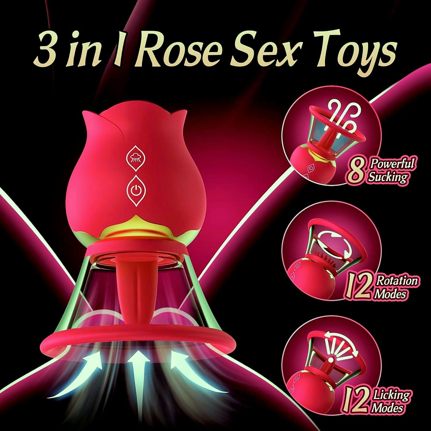 3 In 1 Rose Vacuum Sucking Nipple Clitoris Stimulator With 3 Heads - Lurevibe