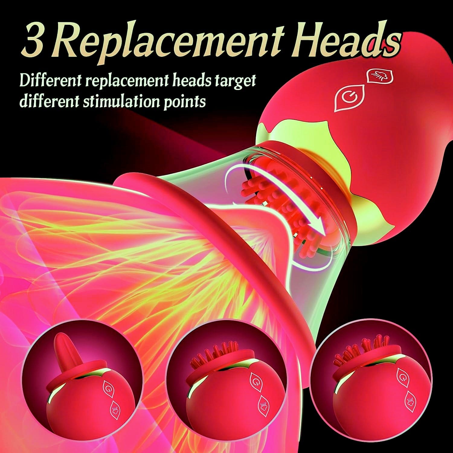 3 In 1 Rose Vacuum Sucking Nipple Clitoris Stimulator With 3 Heads - Lurevibe