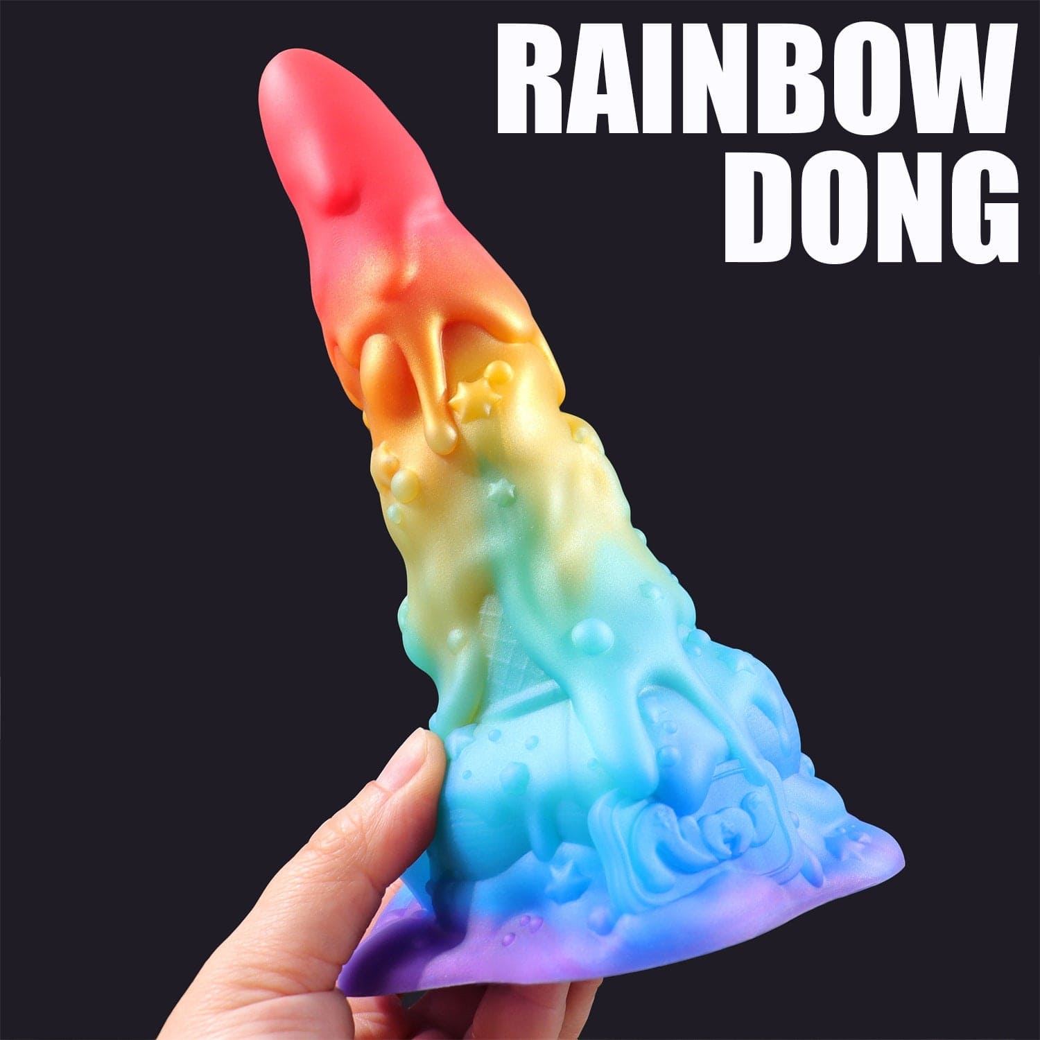 AIMITEX 7.48-inch Rainbow Ice Cream Liquid Silicone Fantasy Dildo Masturbation Massager - Lurevibe
