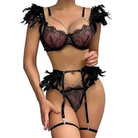 Hot Night Angel Feather Lace Ultra-thin Sexy Lingerie Suit - Lurevibe