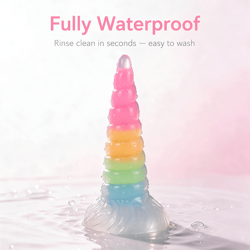Rainbow Unicorn Spiral Tiered Liquid Silicone Dildo