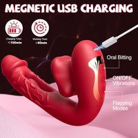 Rose Muncher 3-in-1 G Spot Vibrator Dildo with 10 Flapping & Vibrating & Licking Biting Modes - Lurevibe