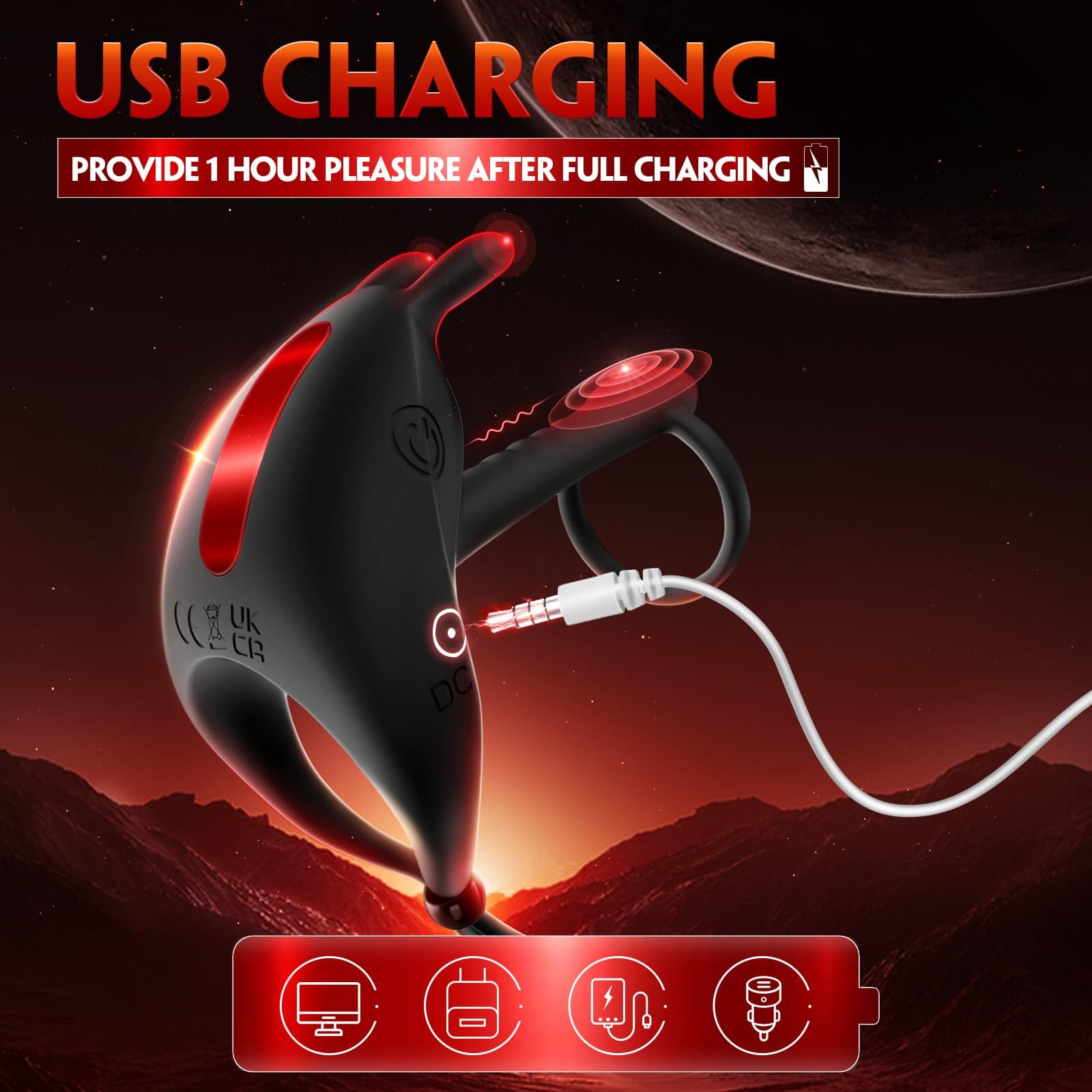 Lurevibe -Bunny RIng Vibrating Cock Ring with 2 Penis Ring Penis Sleeve Mens Sex Toys - Lurevibe