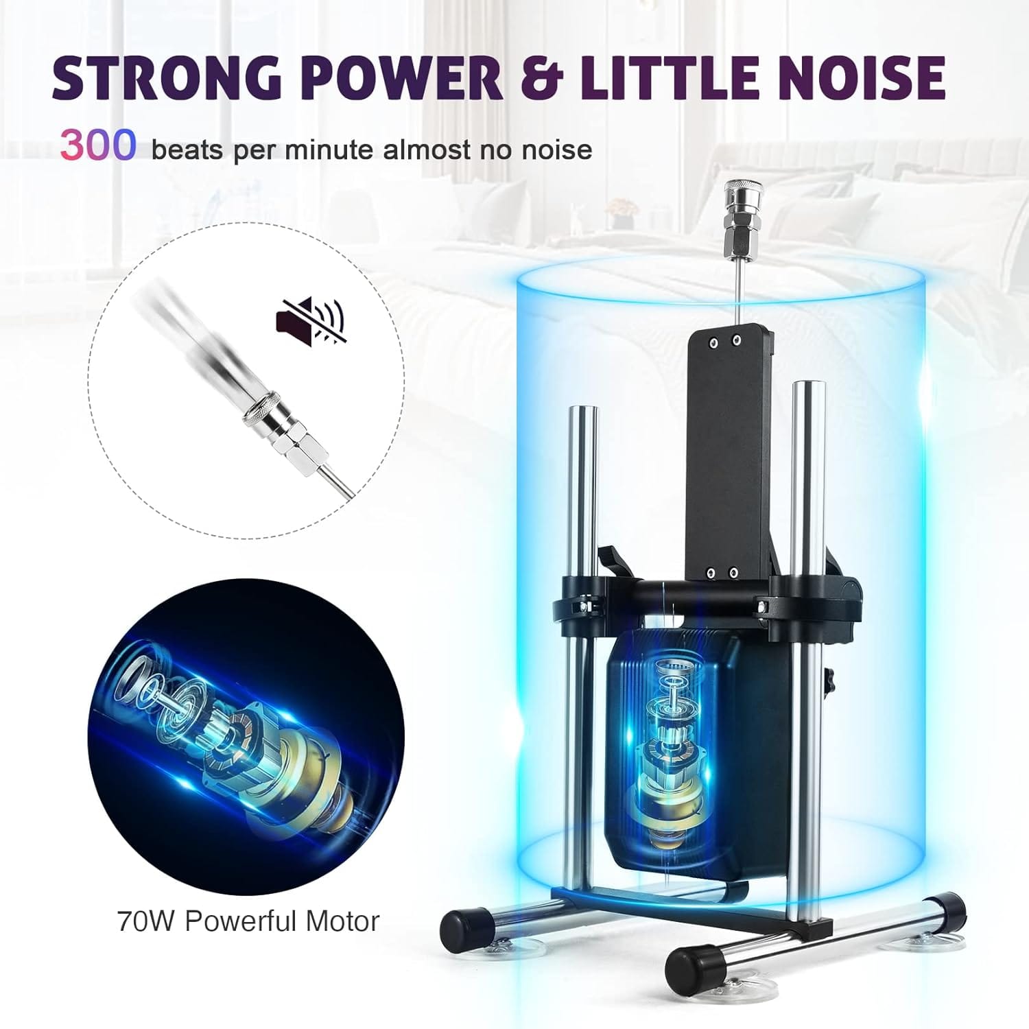 Silent sex machine 70W powerful 7cm adjustable premium thrust dildo machine 3 attachments - Lurevibe