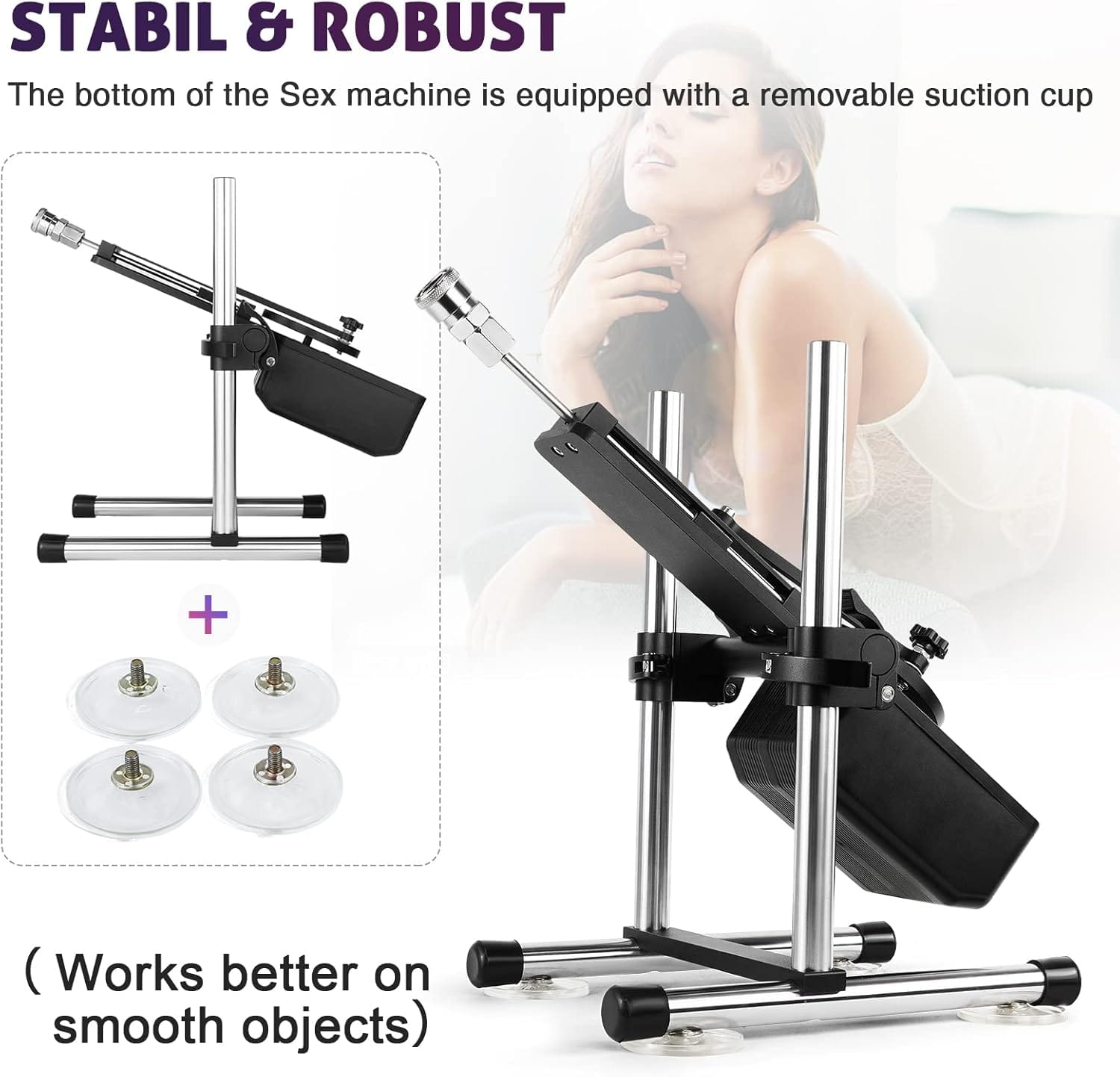 Silent sex machine 70W powerful 7cm adjustable premium thrust dildo machine 3 attachments - Lurevibe
