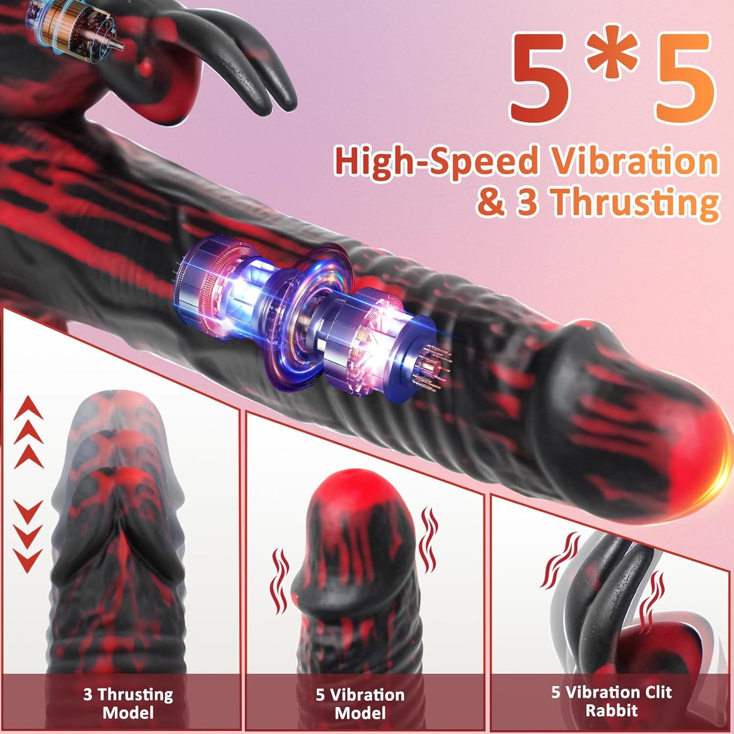 8.26In Rabbit Thrusting Rotation Realistic Dildo Clit G-Spot Vibrator - Lurevibe