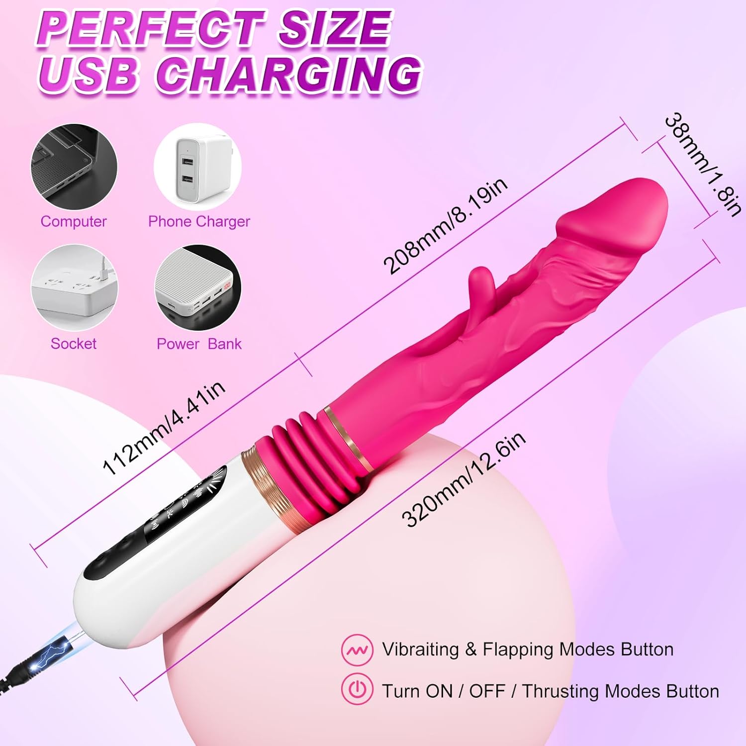 Telescopic Thrust Dildo Machine With 5 Thrusts And 8 Vibration Modes - Lurevibe