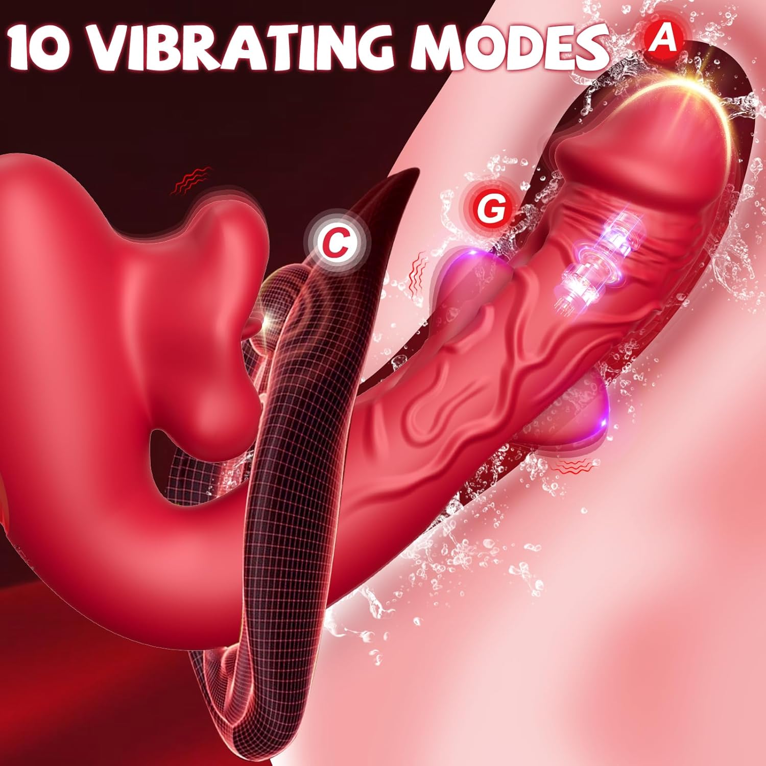 Rose Muncher 3-in-1 G Spot Vibrator Dildo with 10 Flapping & Vibrating & Licking Biting Modes - Lurevibe