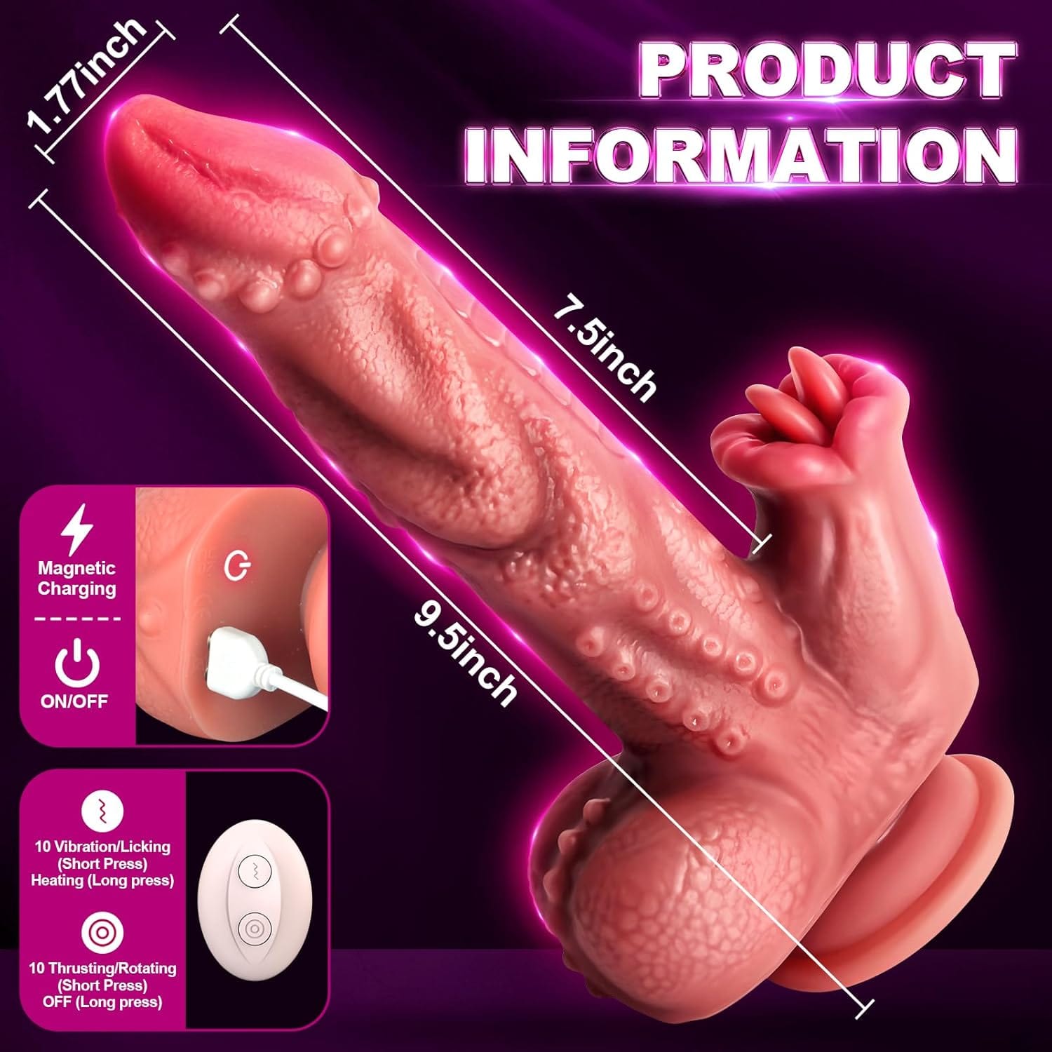 Snake Warrior 9.5in Thrusting Rotation Swinging Dildo Vibrator With Remote - Lurevibe