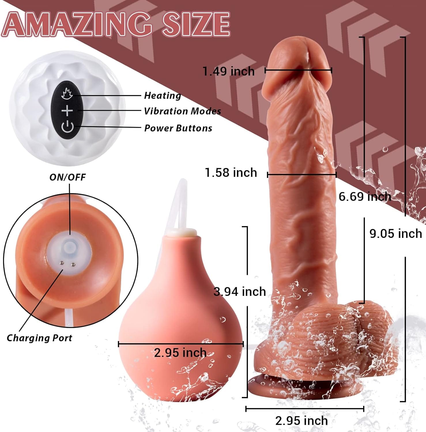 9'' Silicone Vibrating Squirting Dildo with Remote Control 7 Vibration Modes - Lurevibe