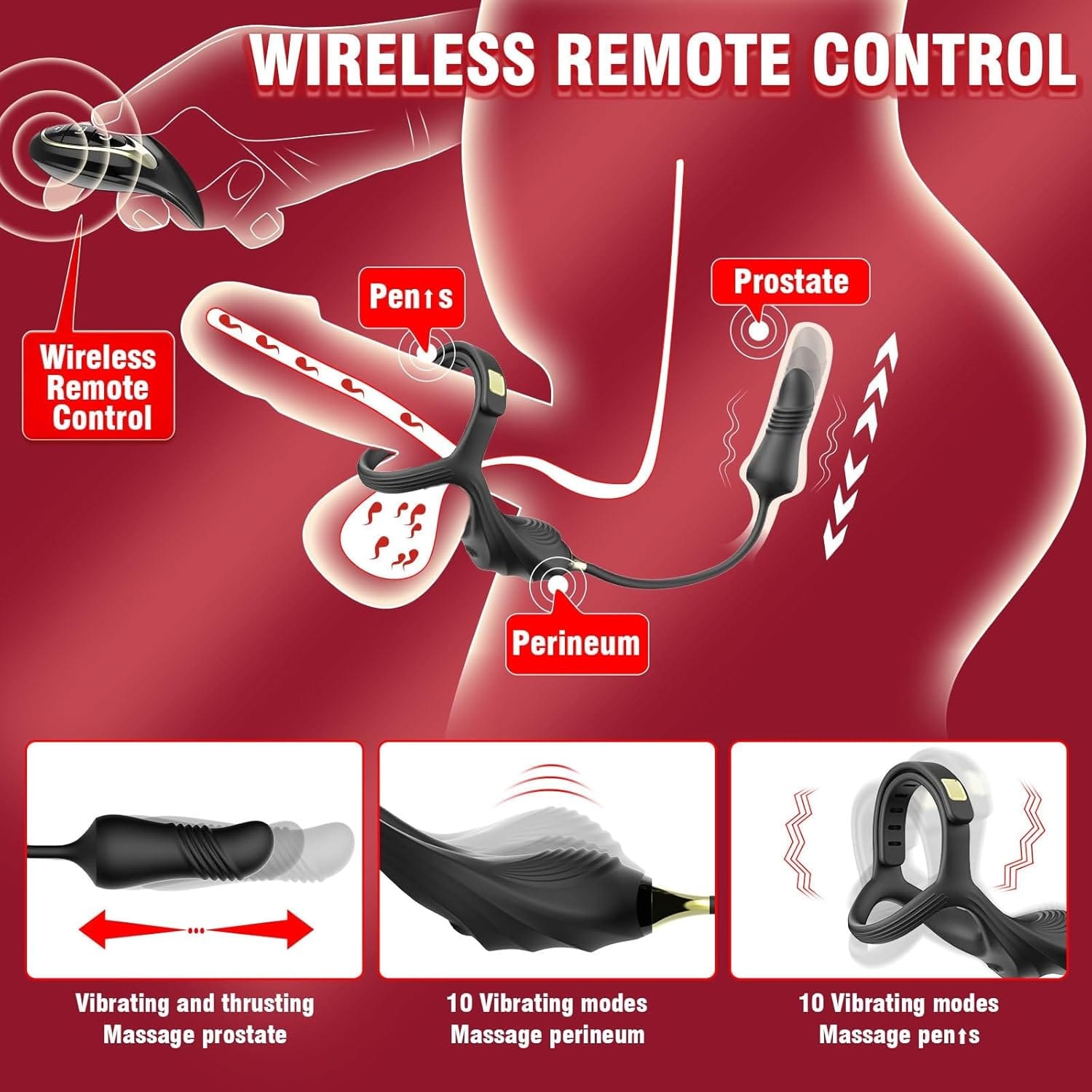 2 In 1 penis Ring thrusting anal Prostate Massager with Adjustable ring buckle - Lurevibe