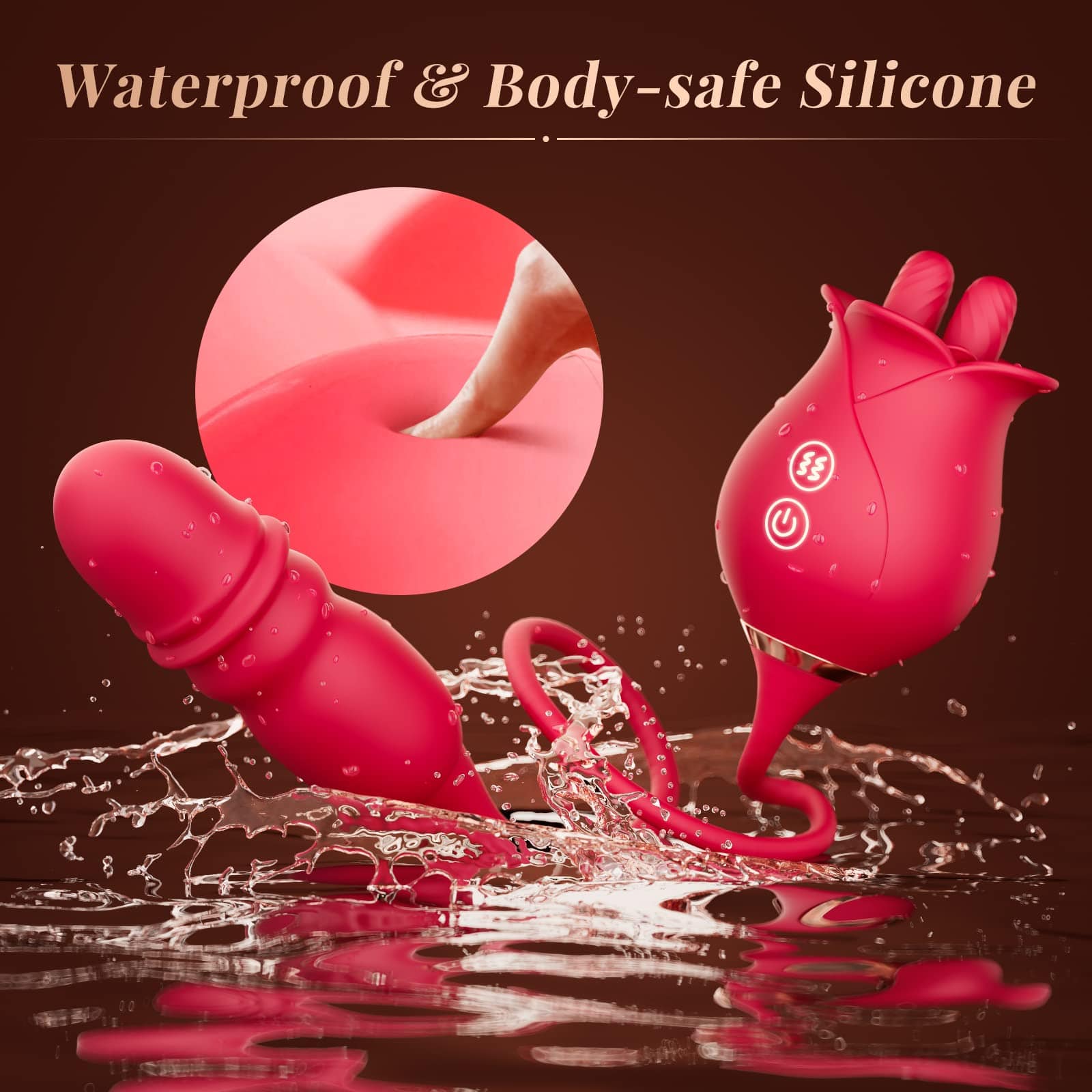 Lurevibe - Rose Romeo 3in1 Dual Tongue Rose Adult Toys Vibrators with 10 Licking & 10 Thrust, Clitoral Nipple Anal G Spot Vibrator - Lurevibe