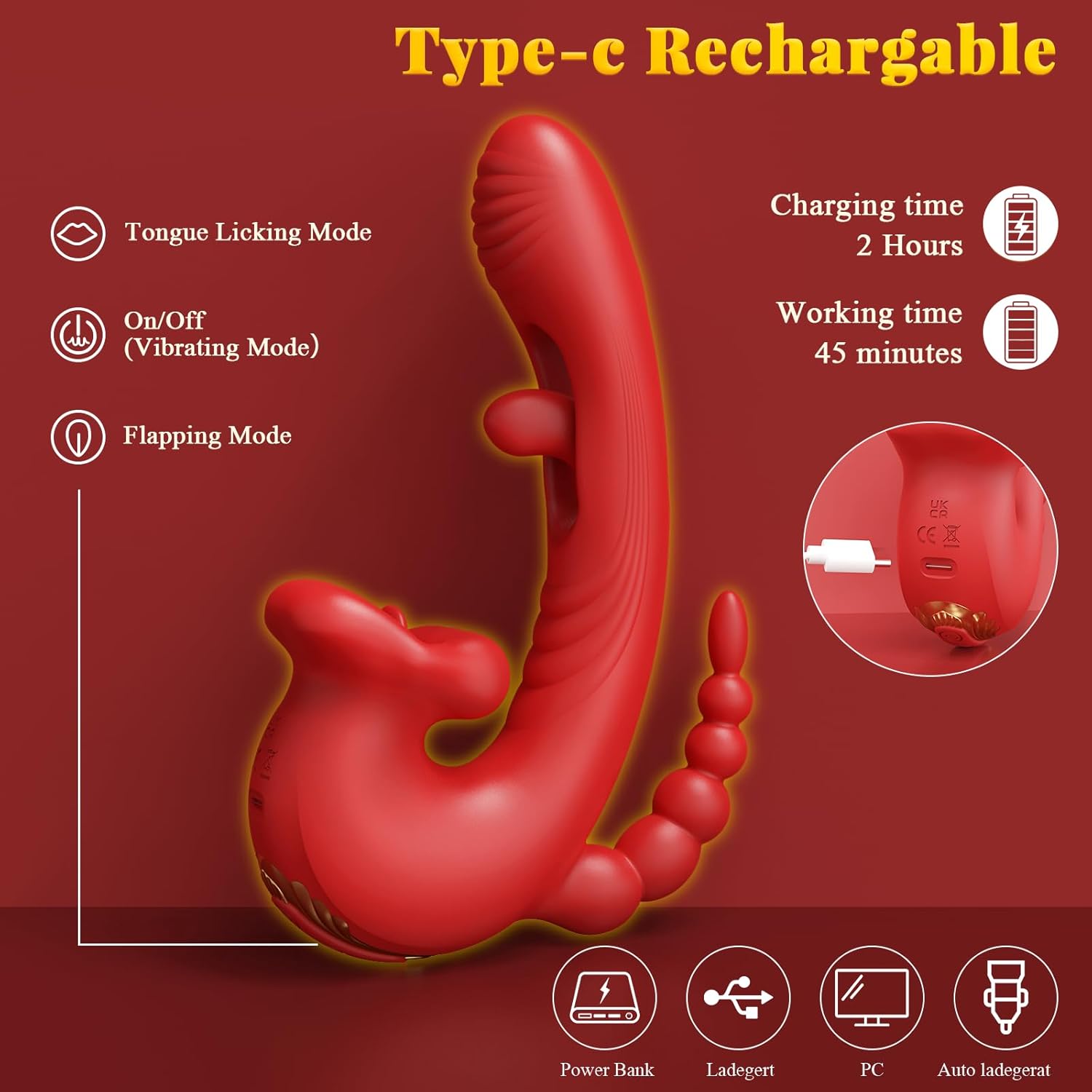 5-in-1Rose Muncher Dildo Vibrators Tongue Toy with 9 Flapping&Vibrating&Clitoral Stimulator Mode - Lurevibe