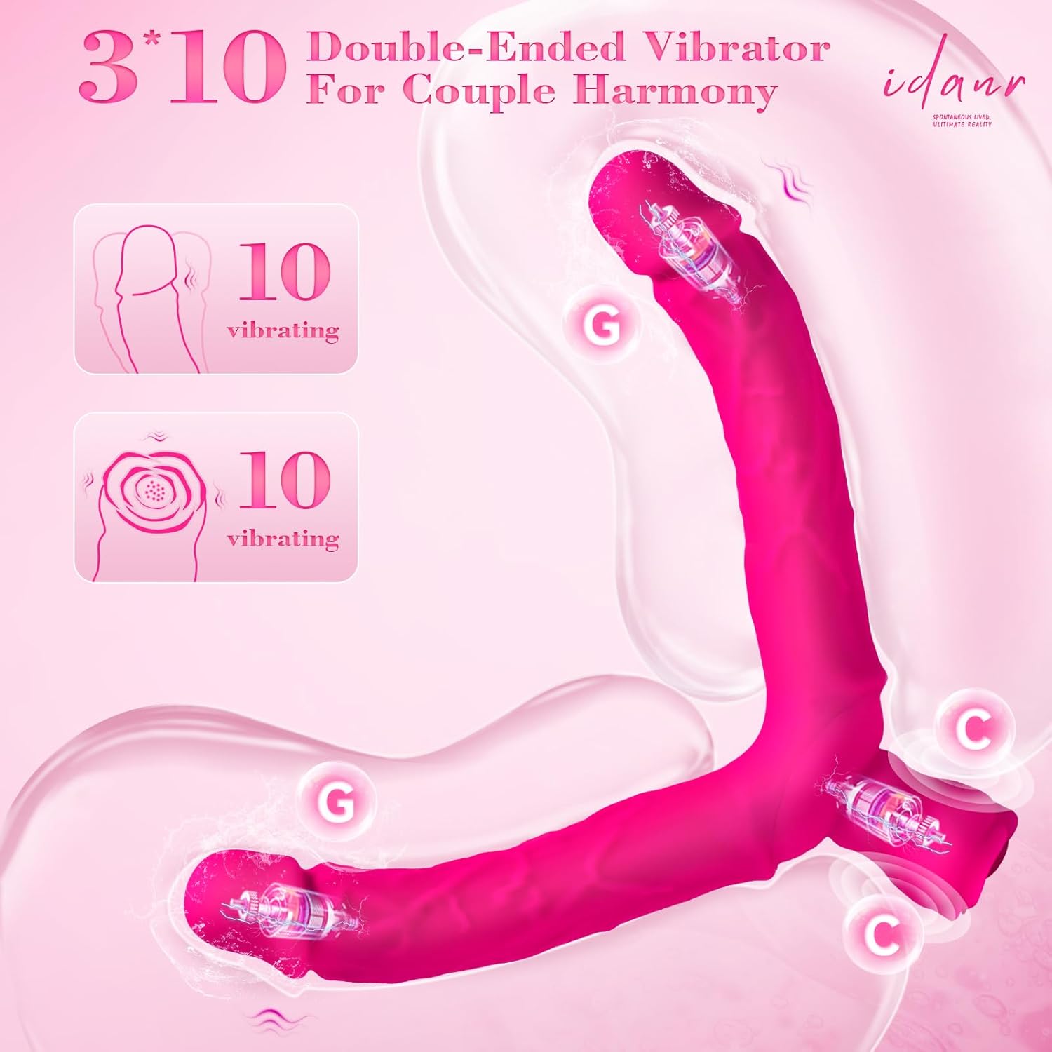 Double Ended Vibrating Rose Dildo Anal Dildo with 10 Vibrating Modes - Lurevibe