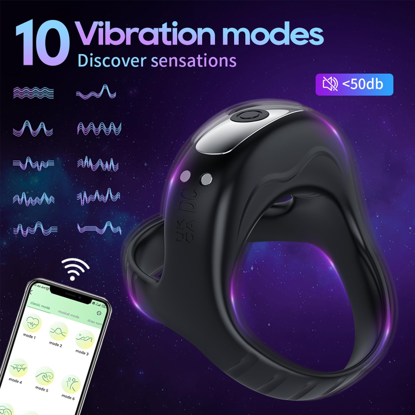 Lurevibe - Vibrating Cock Ring with APP, Triangular Penis Ring with 10 Vibration Modes - Lurevibe