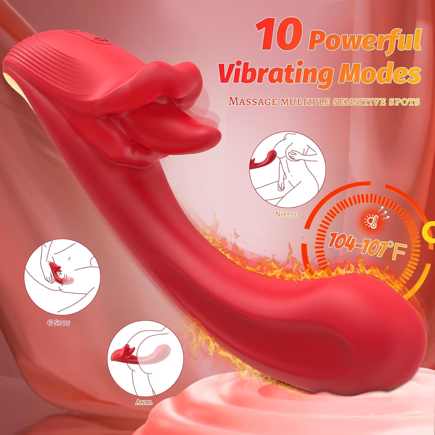 Angel Kiss 4 In 1 Rotating Tongue Licking Vibrating G-Spot Dildo Vibrator - Lurevibe