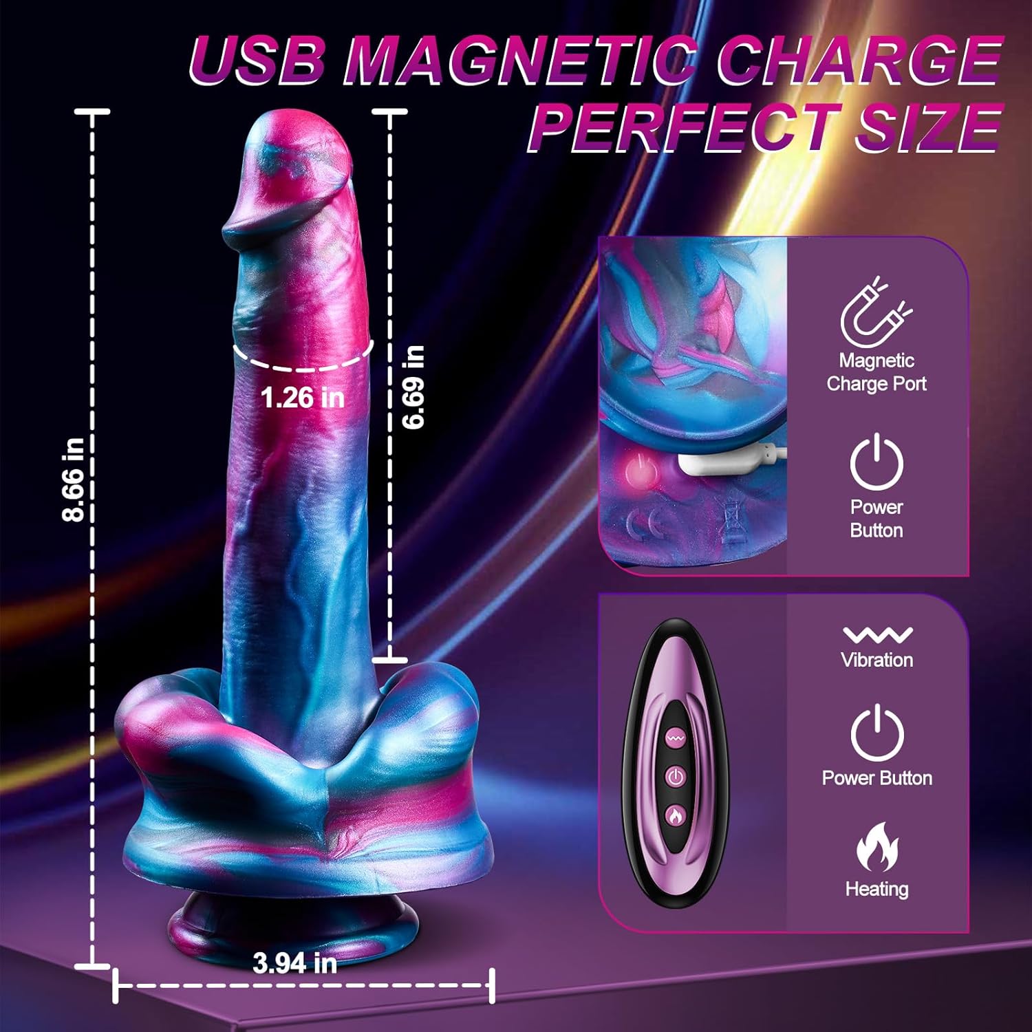 9-inch Big Mouth Fantasy Dildo Vibrator with 3 Thrusting & 7 Vibration & Heating Modes - Lurevibe