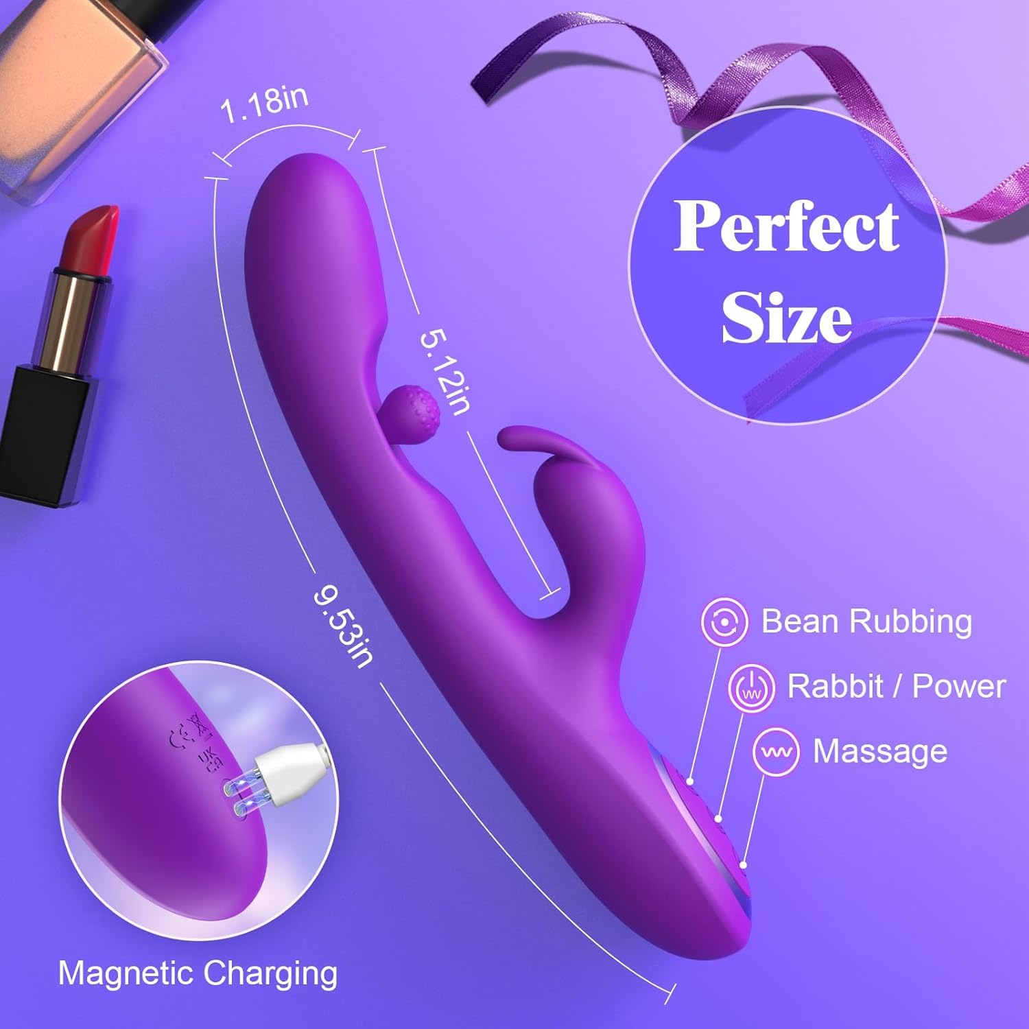 3 In 1 Rabbit Vibrator 360°Rotation Clitoral G Spot Stimulator - Lurevibe