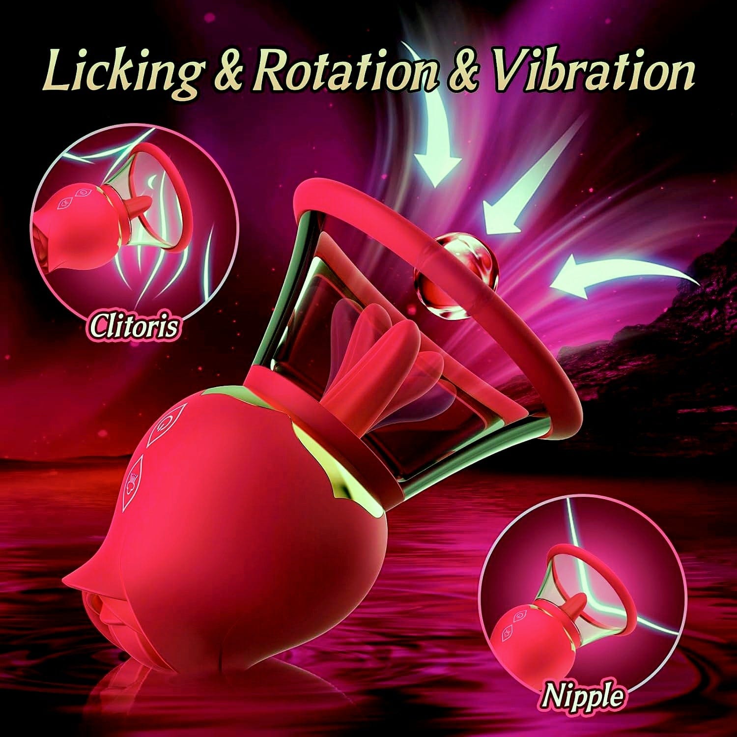 3 In 1 Rose Vacuum Sucking Nipple Clitoris Stimulator With 3 Heads - Lurevibe
