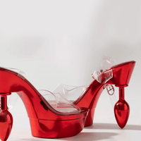 Crimson Metallic High-Heel Platform Sandals with Built-In Butt Plug Heel