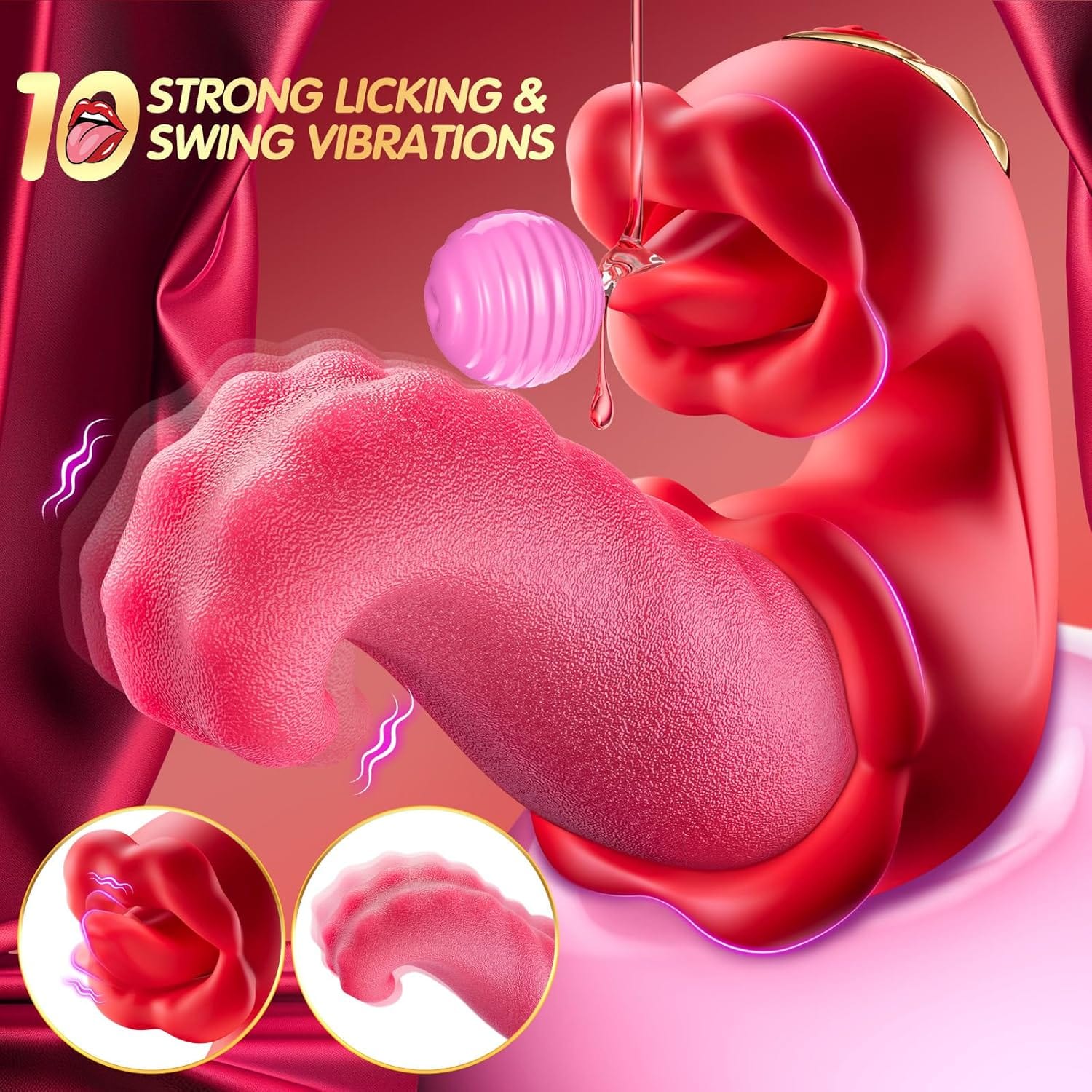 3 in 1 Tongue Thrusting Vibrators Dildo with 10 Licking Clitoral & Swing Mode - Lurevibe