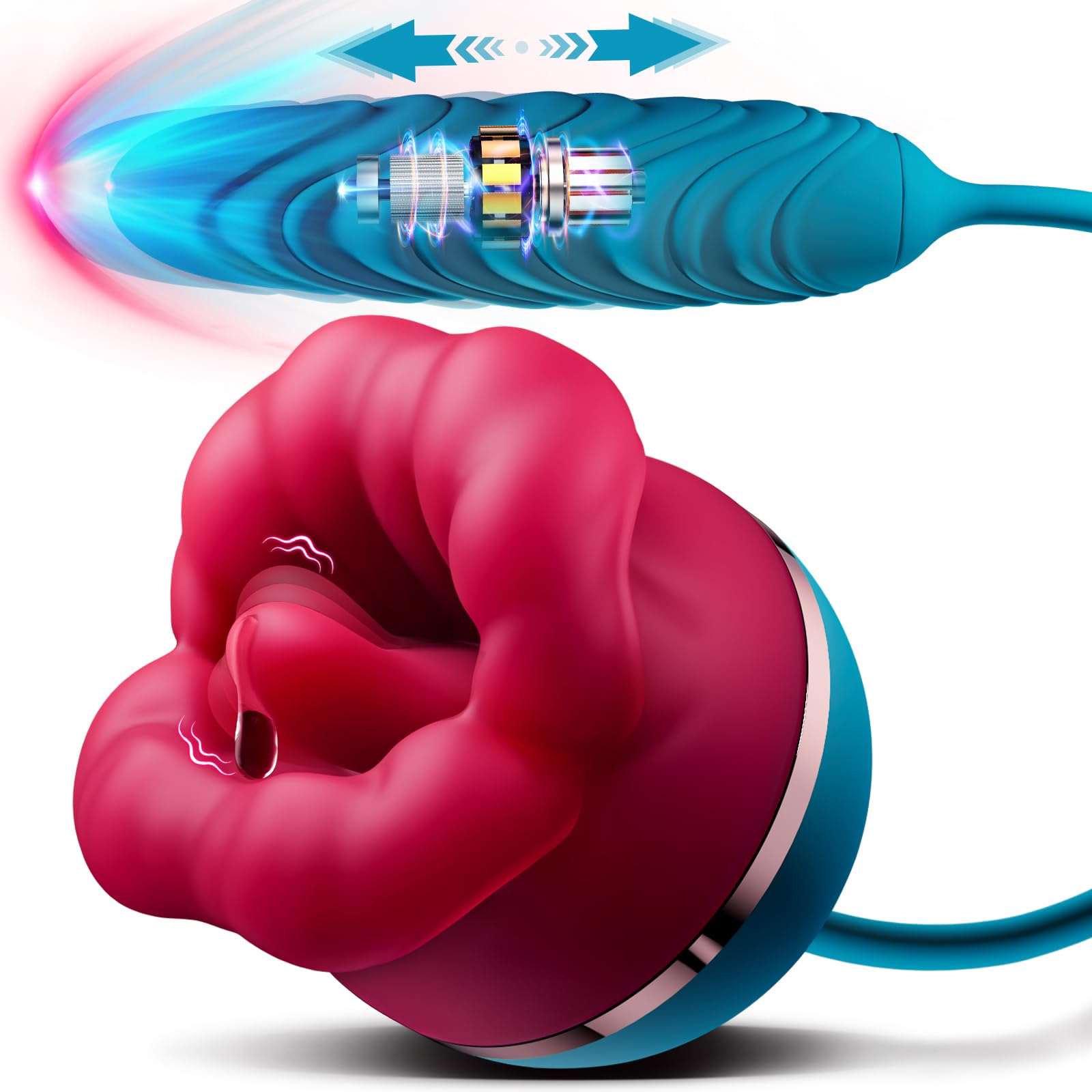 Lurevibe - Big Mouth 3in1 Rose shaped Vibrator With 9 Tongue Licking & 6 Thrusting G Spot Dildo - Lurevibe