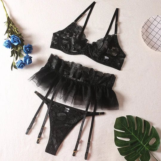 Three Piece Embroider Sexy Underwear Suit - Lurevibe