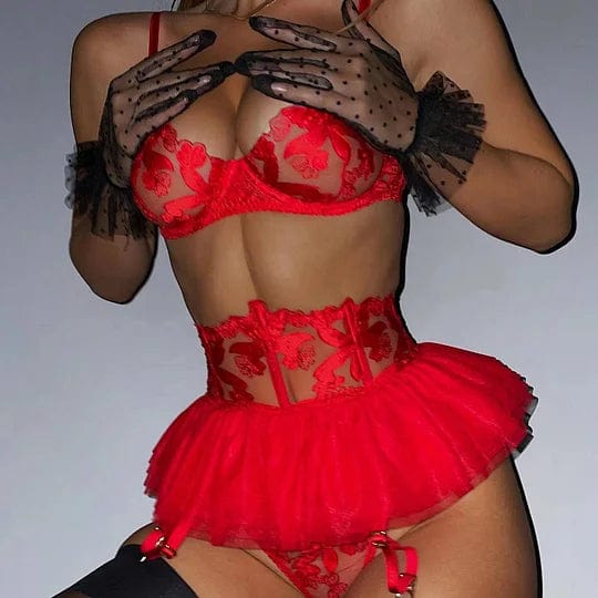 Three Piece Embroider Sexy Underwear Suit - Lurevibe